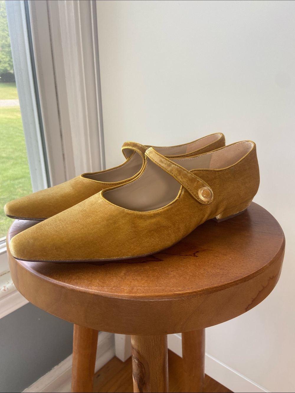 Sam Edelman Jene Mary Jane Pointed Toe Flat in Saffron Velvet (retired) - Picture 6 of 11